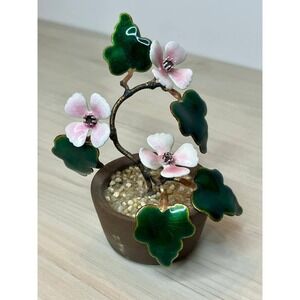 BOVANO OF CHESHIRE Unmarked Flower Pot Sculpture Enamel Copper Cherry Blossoms